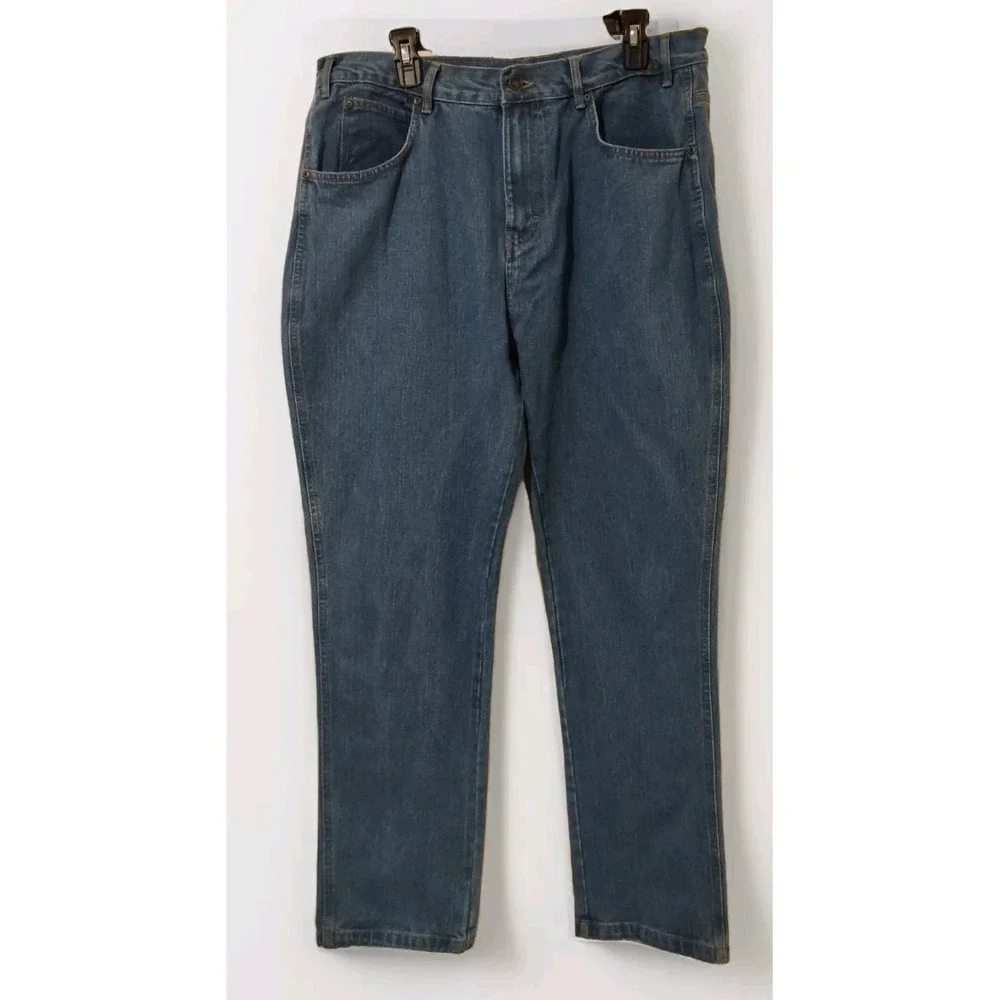 Mission Ridge Jeans Men's 38x32 Rugged Denim Workwear Blue Straight Leg 5 Pocket